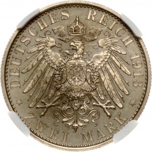 Prusse 2 Mark 1913 A 25 ans de règne NGC PF 62