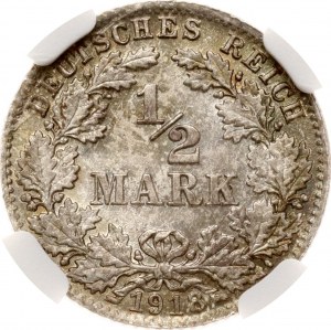 Nemecko 1/2 marky 1918 D NGC MS 68 TOP POP