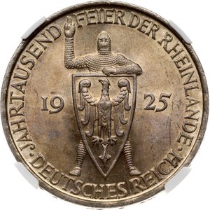 Nemecko Weimarská republika 5 ríšskych mariek 1925 D Porýnie NGC MS 64