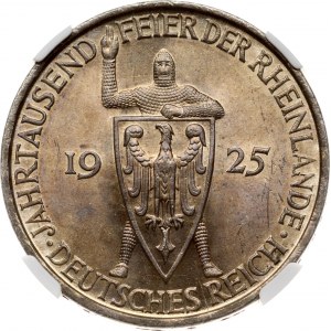 Allemagne République de Weimar 5 Reichsmark 1925 D Rhineland NGC MS 64
