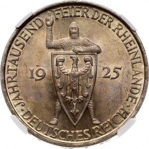 Allemagne République de Weimar 5 Reichsmark 1925 D Rhineland NGC MS 64