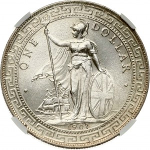 Obchodní dolar Velké Británie 1907 B NGC MS 65