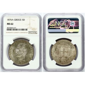 Řecko 5 drachmai 1876 A NGC MS 62