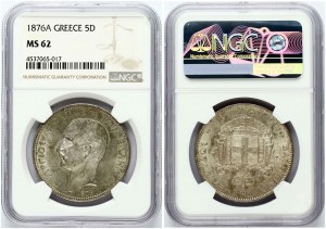 Grecja 5 Drachmai 1876 A NGC MS 62