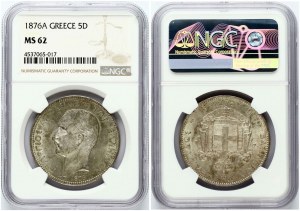 Řecko 5 drachmai 1876 A NGC MS 62