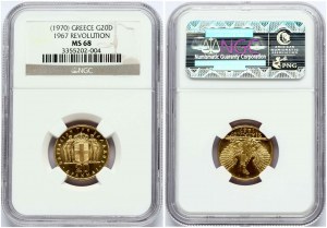 Řecko 20 drachmai (1970) 1967 Revoluce NGC MS 68