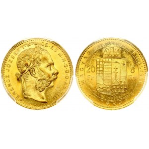 Węgry 8 forintów - 20 franków 1880 KB PCGS MS 62