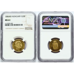 Ungarn 20 Francs / 8 Forint 1886 KB NGC MS 61