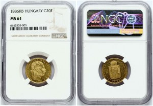 Hungary 20 Francs / 8 Forint 1886 KB NGC MS 61