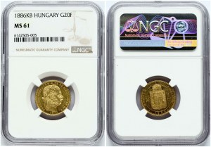Węgry 20 franków / 8 forintów 1886 KB NGC MS 61