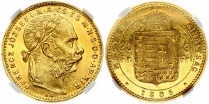 Maďarsko 20 franků / 8 forintů 1886 KB NGC MS 61