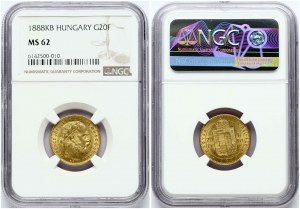 Hongrie 20 Francs / 8 Forint 1888 KB NGC MS 62