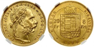 Hungary 20 Francs / 8 Forint 1888 KB NGC MS 62