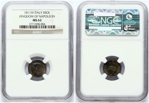 Królestwo Napoleona 5 Soldi 1811 M NGC MS 62