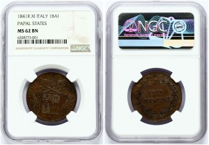 Vaticano Baiocco 1841 XI NGC MS 62 BN