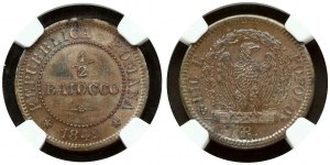 République romaine 1/2 Baiocco 1849 R NGC MS 63 BN