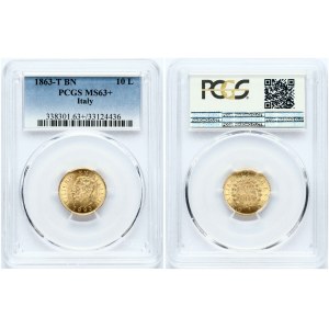 Italien 10 Lire 1863 T PCGS MS 63+