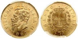 Itálie 10 lir 1863 T PCGS MS 63+