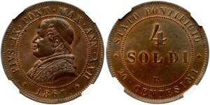 Vatican 4 Soldi 1867-XXII NGC MS 63 RB TOP POP