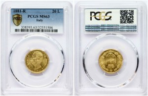 Itálie 20 lir 1881 R PCGS MS 63