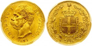 Włochy 20 lirów 1881 R PCGS MS 63