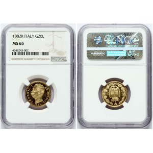 Italy 20 Lire 1882 R NGC MS 65