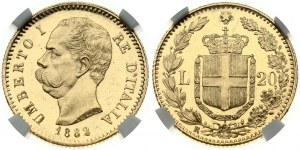 Itálie 20 lir 1882 R NGC MS 65