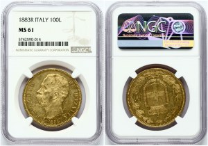 Italy 100 Lire 1883 (RR) NGC MS 61