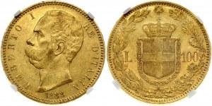 Włochy 100 lirów 1883 (RR) NGC MS 61