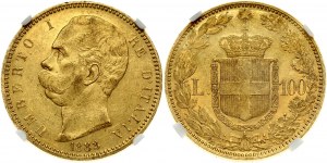 Italy 100 Lire 1883 (RR) NGC MS 61