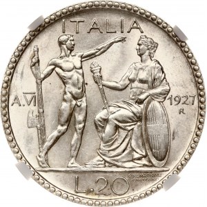 Italy 20 Lire 1927 R NGC MS 62