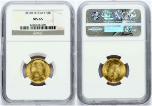 Italia 50 Lire 1931 R IX NGC MS 65