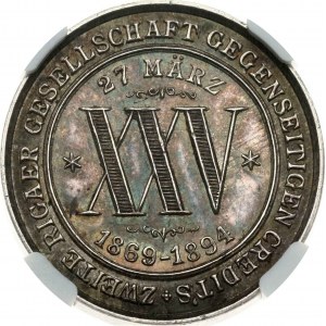 Medal 1894 Ryga Towarzystwo Wzajemnego Kredytu 25 lat NGC MS 62