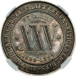 Medal 1894 Ryga Towarzystwo Wzajemnego Kredytu 25 lat NGC MS 62