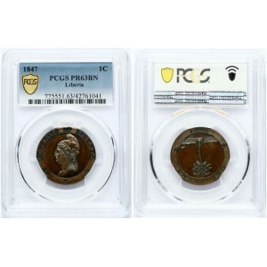 Liberia 1 Cent 1847 PCGS PR 63 BN