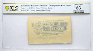 Litwa 20 Centu 1922 PCGS 63 CHOICE UNC