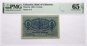 Lituanie 5 Centai 1922 PMG 65 Gem Uncirculated EPQ