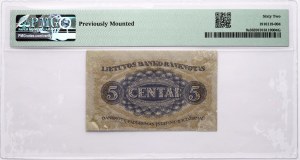 Litva 5 centai 1922 Pavyzdys-bevertis PMG 62 necirkulované