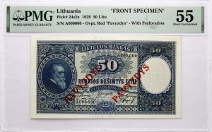 Lithuania 50 Litu 1928 Pavyzdys PMG 55 About Uncirculated