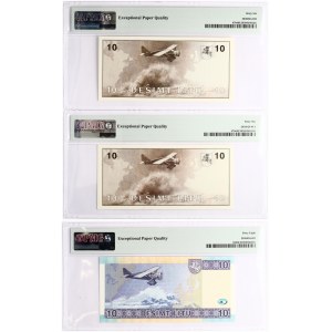 Lithuania 10 Litu 1991 & 2007 With small numbers PMG 66-68 Superb Gem Unc Lot of 3 pcs