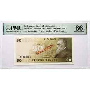 Litauen 50 Litu 1991 (ND 1993) Basanavicius SPECIMEN PMG 66 Gem Uncirculated