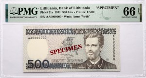 Litva 500 Litu 1991 Kudirka SPECIMEN PMG 66 Gem Uncirculated