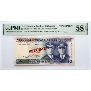 Lithuania 10 Litu 1993 Darius ir Girenas SPECIMEN PMG 58 Choice About Unc EPQ