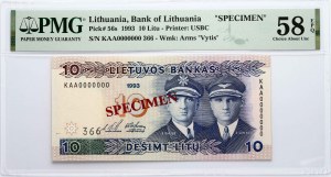 Lituania 10 Litu 1993 Darius ir Girenas SPECIMEN PMG 58 Choice circa Unc EPQ