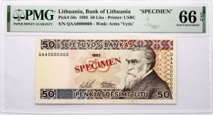 Litauen 50 Litu 1993 Basanavicius SPECIMEN PMG 66 Gem Uncirculated