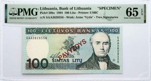 Litva 100 Litu 1994 Daukantas PAVYZDYS/SPECIMEN PMG 65 Gem Uncirculated EPQ