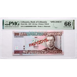 Lithuania 20 Litu 1997 Maironis PAVYZDYS/SPECIMEN PMG 66 Gem Uncirculated