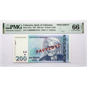 Litva 200 Litu 1997 Vydunas PAVYZDYS/SPECIMEN PMG 66 Gem Uncirculated
