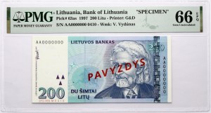 Lituanie 200 Litu 1997 Vydunas PAVYZDYS/SPECIMEN PMG 66 Gem Uncirculated