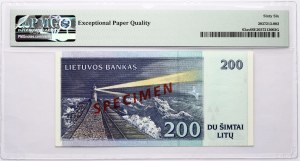 Litva 200 Litu 1997 Vydunas PAVYZDYS/SPECIMEN PMG 66 Gem Uncirculated